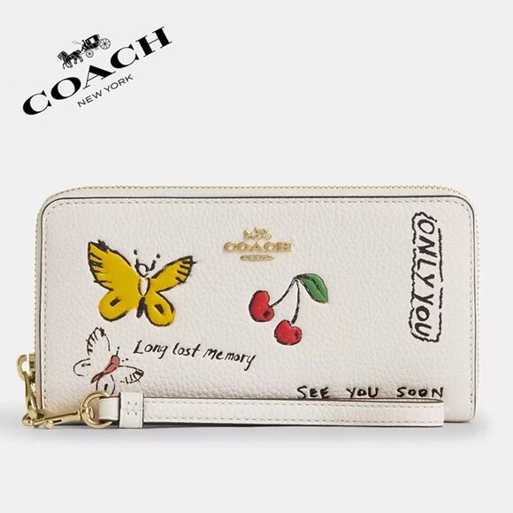 ❤️ Coach Long Zip Around Wallet With "Only You" Sketch Print - Picture 1 of 10
